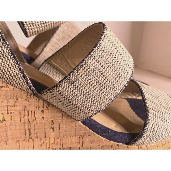 Comfort Est 1946 Womens Ankle Strap Wedge Sandals Size 9 3 1/2" Heel Blue White - Picture 16 of 16